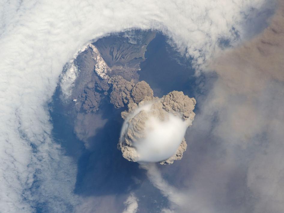 Sarychev volcano eruption from space
