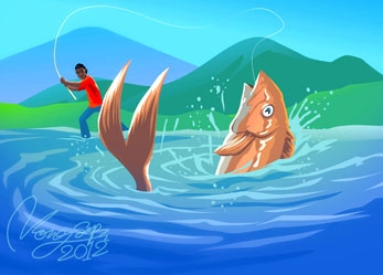 Toba catching the fish (Image from superkidsindonesia.com)