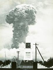 Agung's eruption in 1963, as seen on the 12th of March, 1963 (photo by K. Kusumadinata)