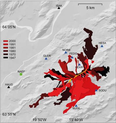 Figure: Past lava flows from Hekla (Figure by Sigrún Hreinsdóttir/ University of Iceland)
