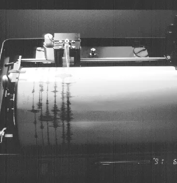 A pinatubo seigraph in black and white measuring seismic activity.