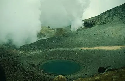 small lake and steaming vents