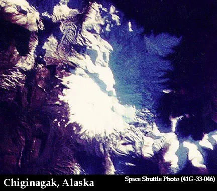 A ariel view of Chiginagak Lake in Alaska