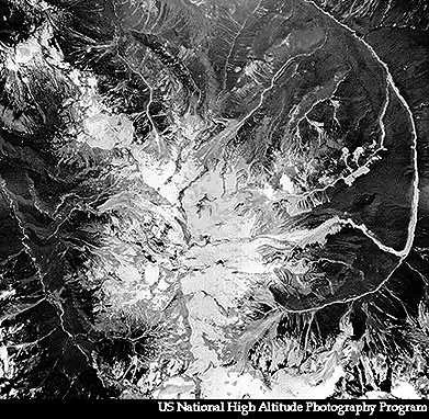 Black and white, birds eye view of Glacier Pea