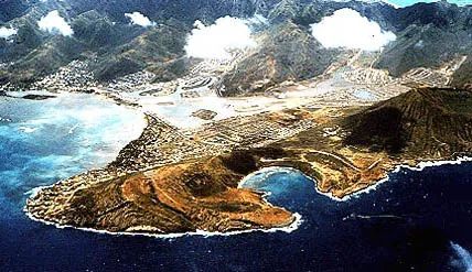 The Kaneohe Bay surrounded by rich blue water