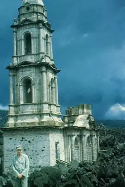 A church destroyed by an eruption