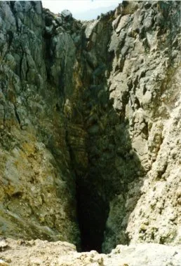 Steep active crater at Yake-dake's summit