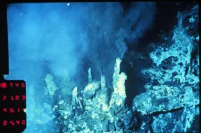 Underwater hypothermal vents emitting steam