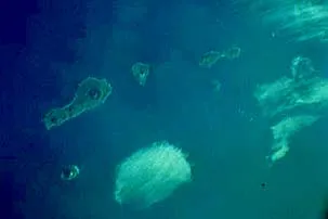 Aerial view of Onekotan, Kharimkotan, and Shiashkotan Islands