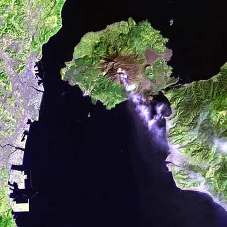 Satellite view of Sakurajima volcano