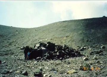 Barren and gray volcanic crater