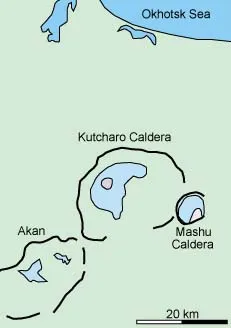 Map showing the location of the Mashu calderas