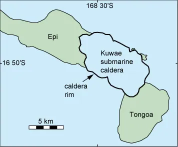 Map of Kuwae submarine volcano and adjacent islands from Monzier and other