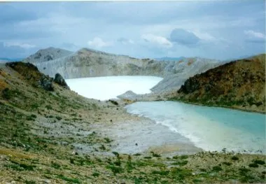 Numerous craters along a stratovolcano