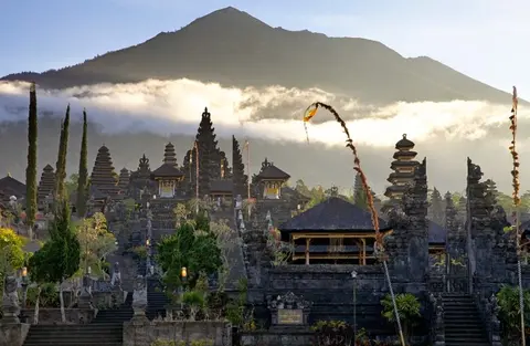 Besakih temple, with Agung volcano peak in the background (from holidayonbali.com)