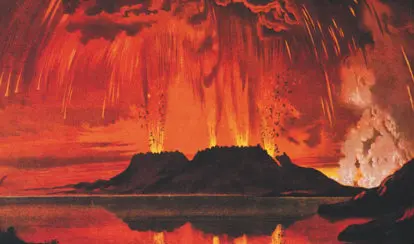 A painting depicting the 1886 eruption of Tarawera (Source unknown)