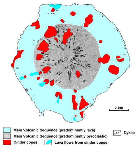 Figure: Geology of Tristan da Cunha (Image modified from Baker et al 1964)