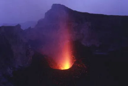 Lava shooting upwards from crater Voragine