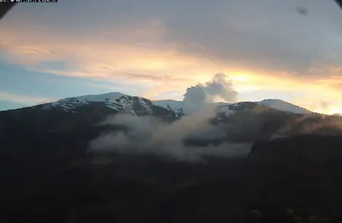 Small steam plume from the volcano as seen on March 27, 2012. From INGEOMINAS Colombia.