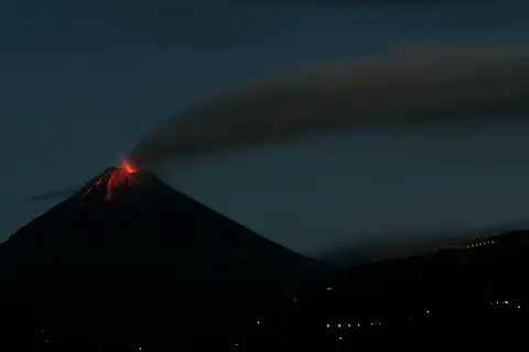 Large ash cloud blowing over the town of Bilbao.