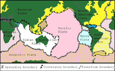 Map of the Earth's tectonic plates. Based on a map prepared by the U.S. Geological Survey.
