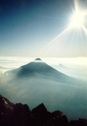 View of Volcan Agua (with Pacaya beyond) from the summit of Acatenango.